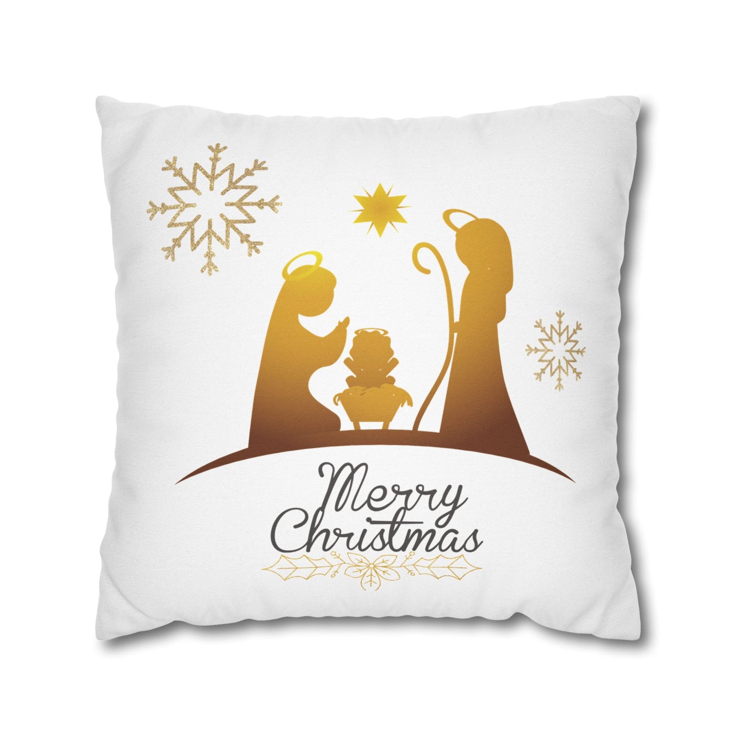 Gold Classic Nativity printed Design Spun Polyester Square Pillowcase