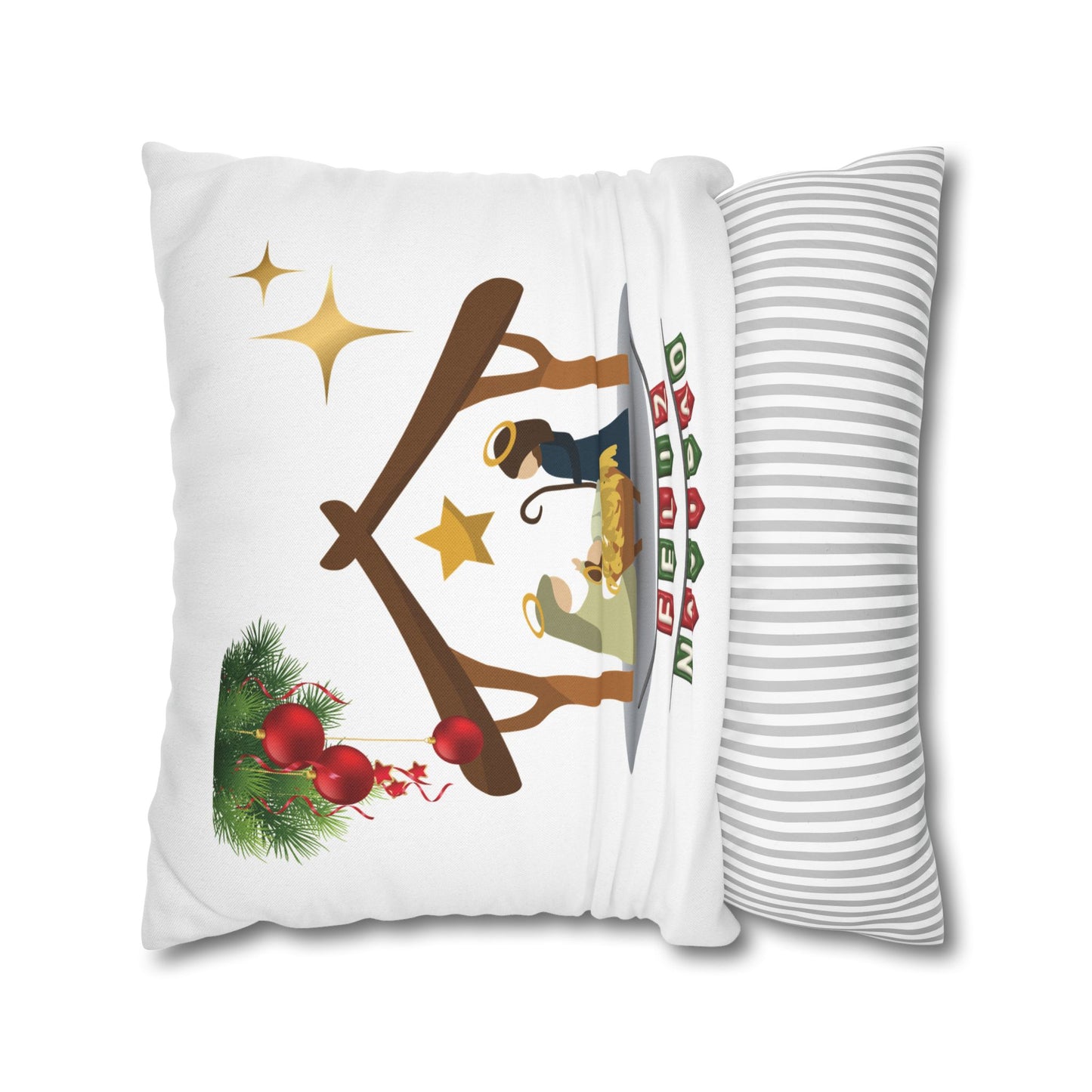 Feliz Navidad printed Nativity Design Spun Polyester Square Pillowcase