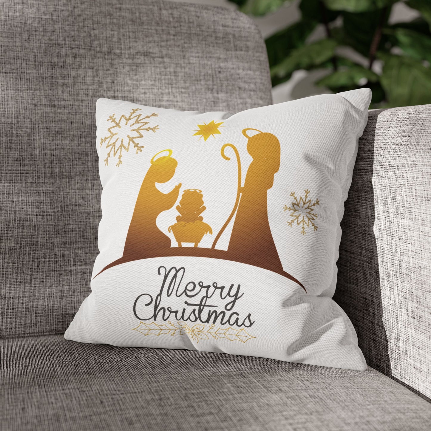 Gold Classic Nativity printed Design Spun Polyester Square Pillowcase