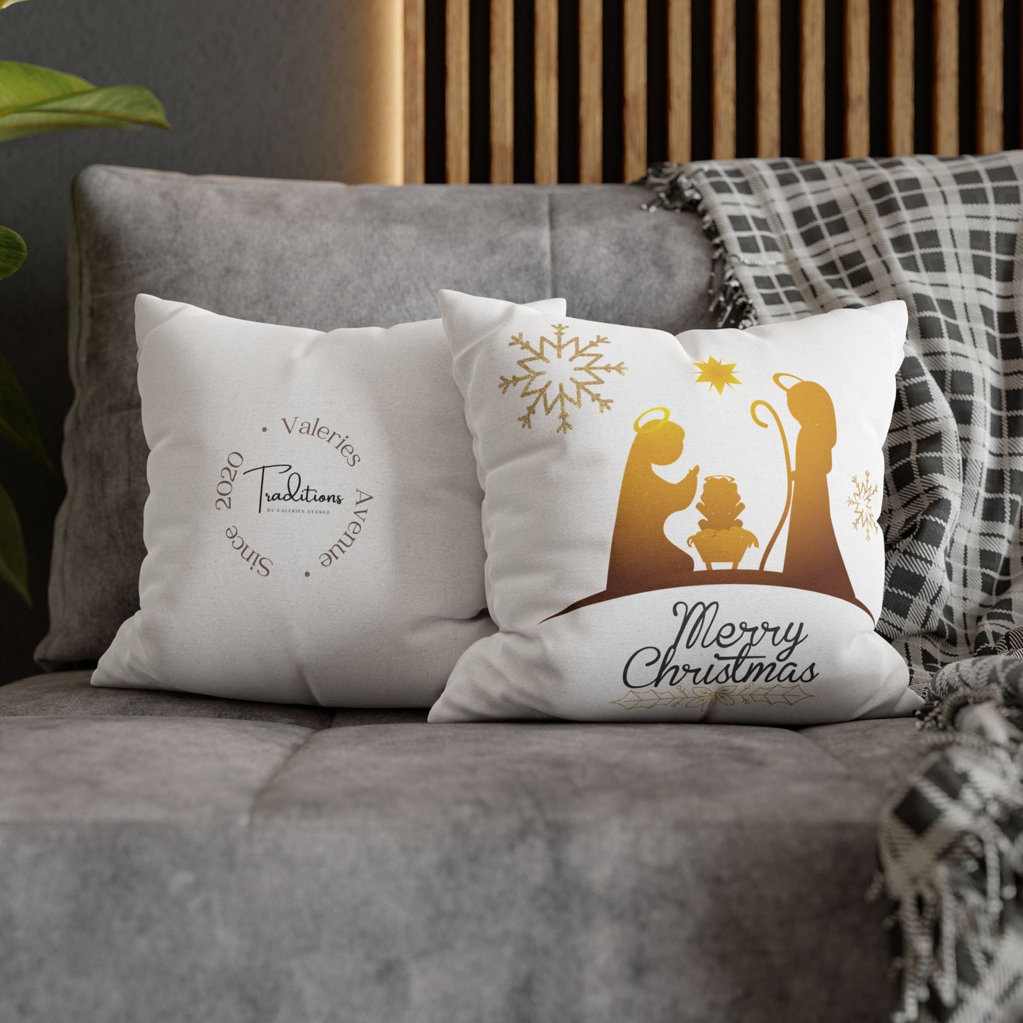 Gold Classic Nativity printed Design Spun Polyester Square Pillowcase