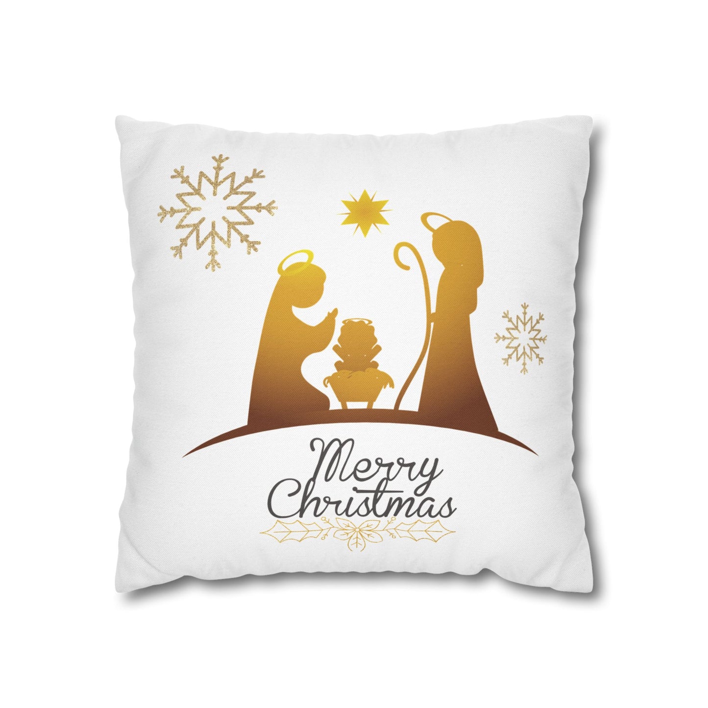 Gold Classic Nativity printed Design Spun Polyester Square Pillowcase