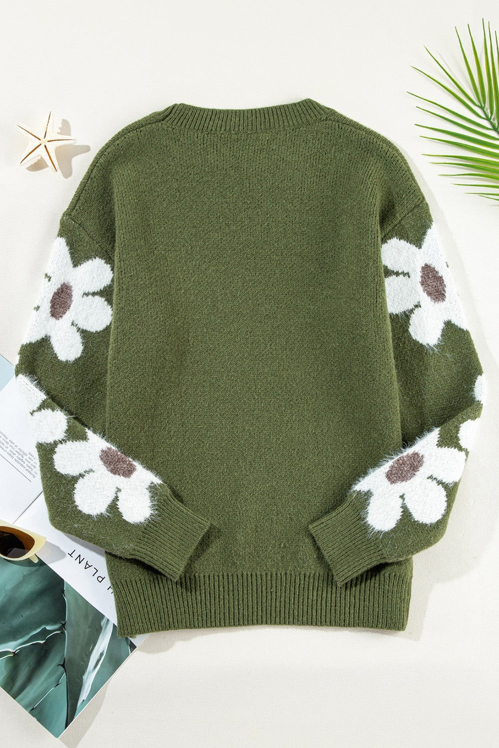 Flower Round Neck Long Sleeve Sweater