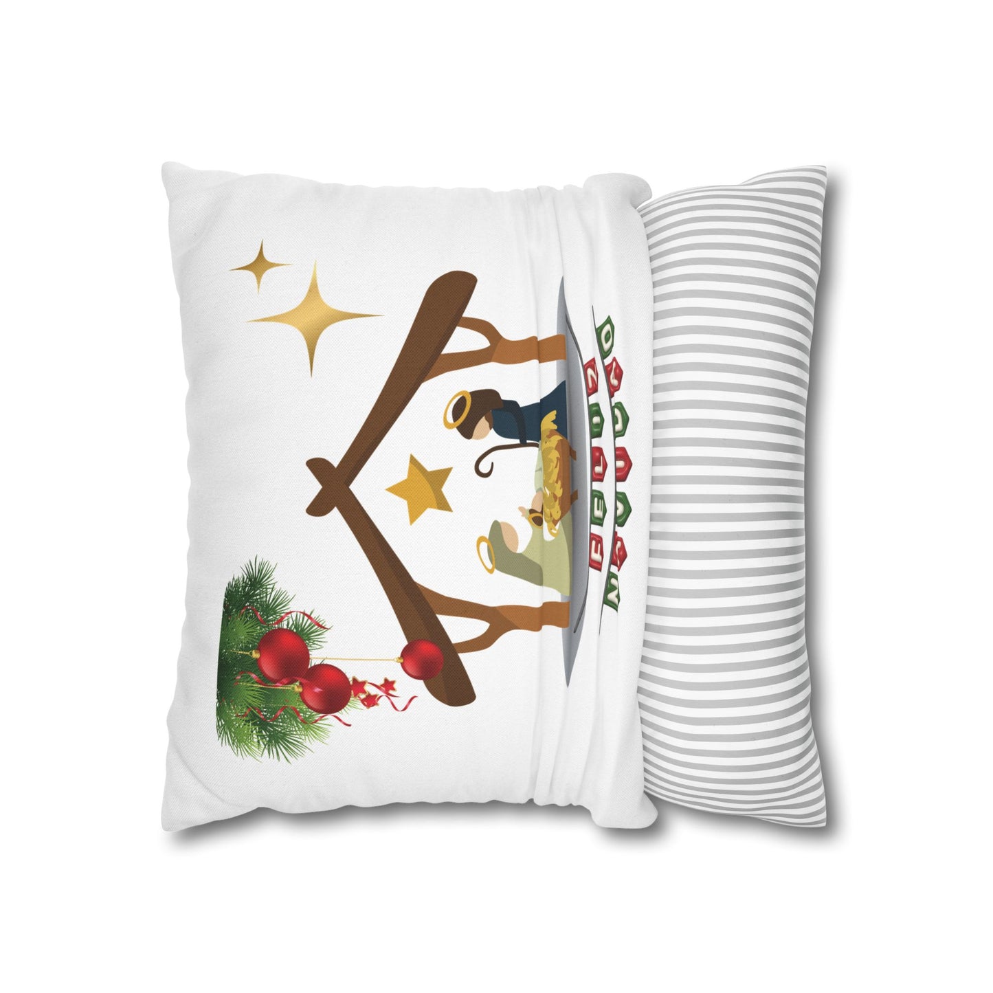 Feliz Navidad printed Nativity Design Spun Polyester Square Pillowcase