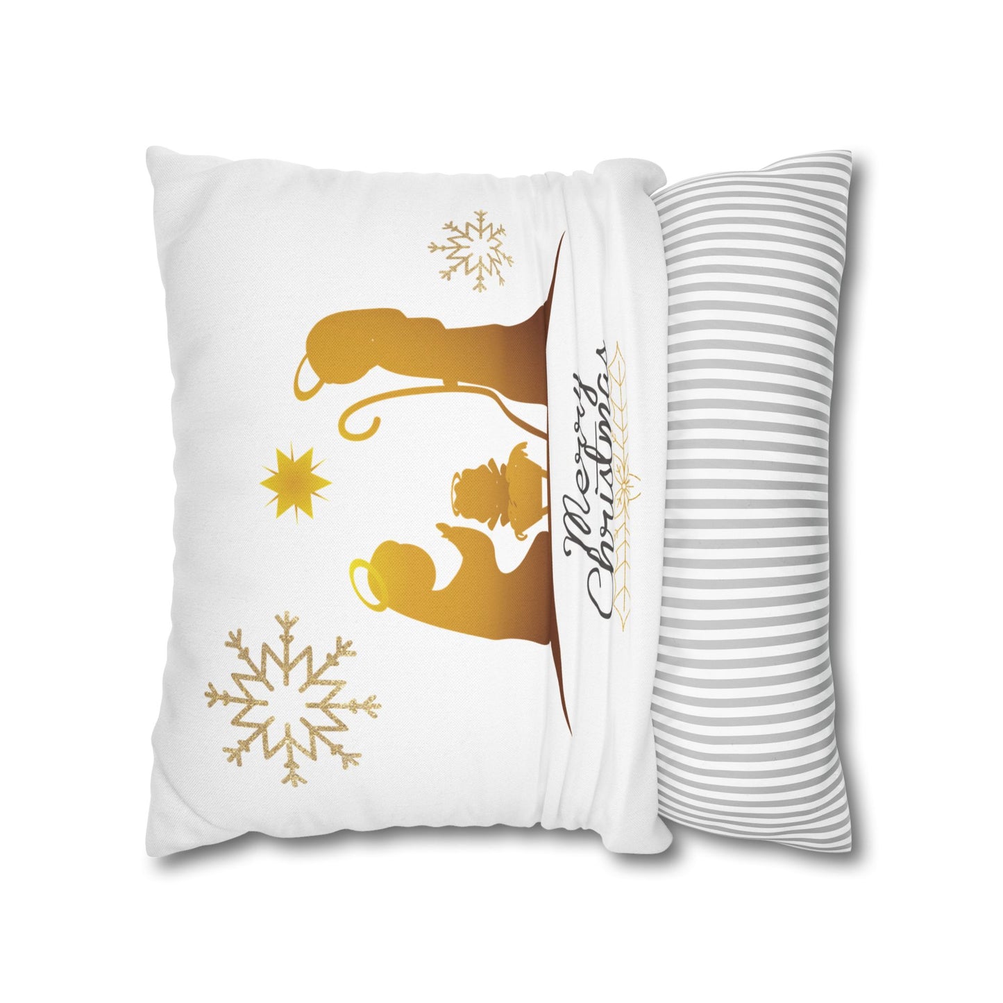 Gold Classic Nativity printed Design Spun Polyester Square Pillowcase