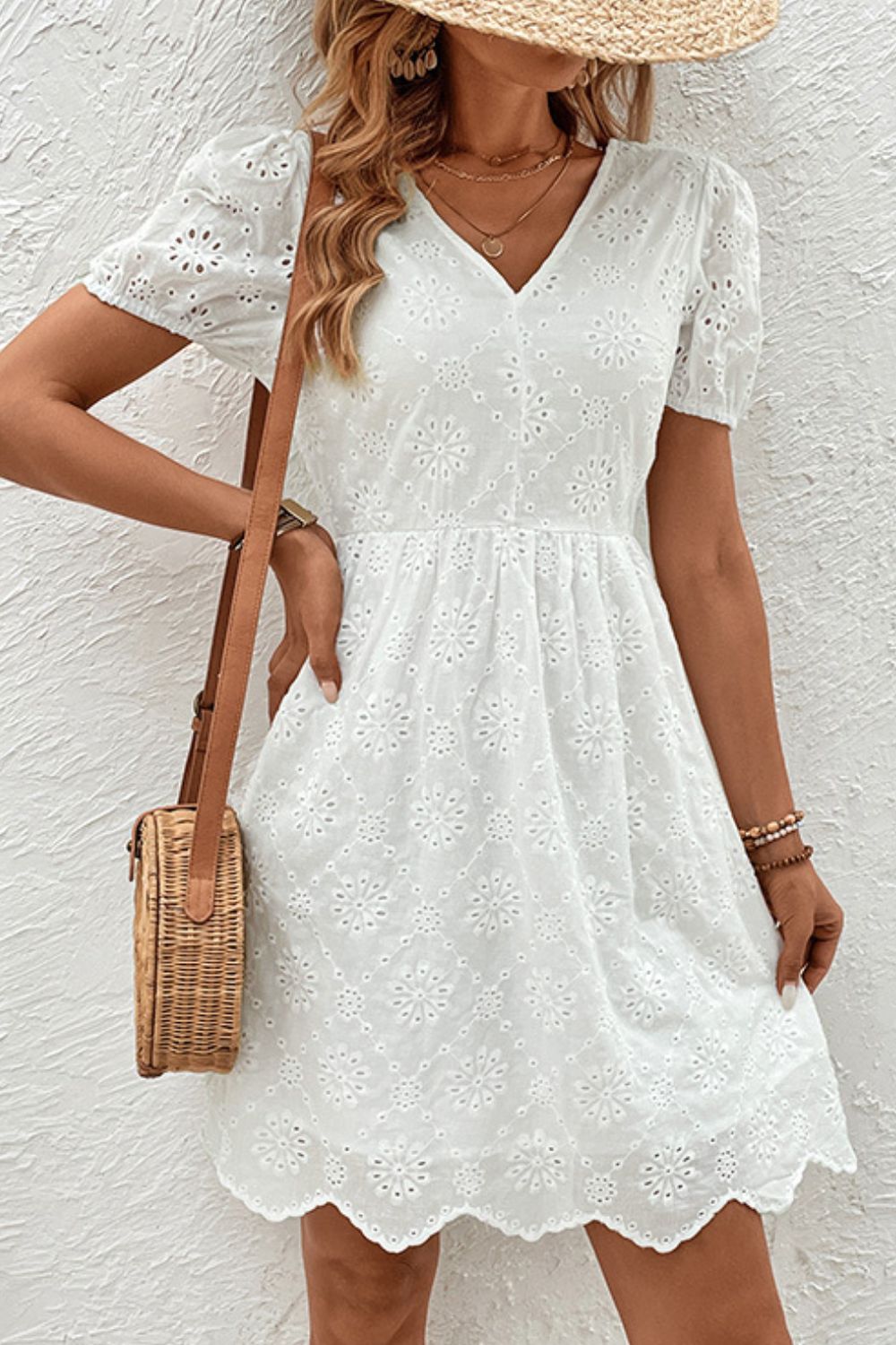 Perfee Tied V-Neck Short Sleeve Mini Dress