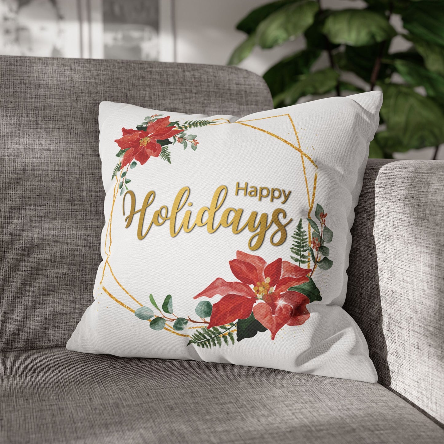 Happy Holidays Festive frame Design Spun Polyester Square Pillowcase