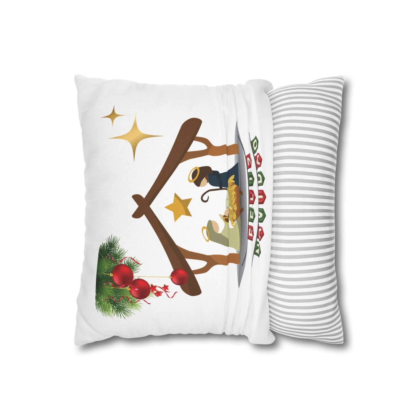 Feliz Navidad printed Nativity Design Spun Polyester Square Pillowcase