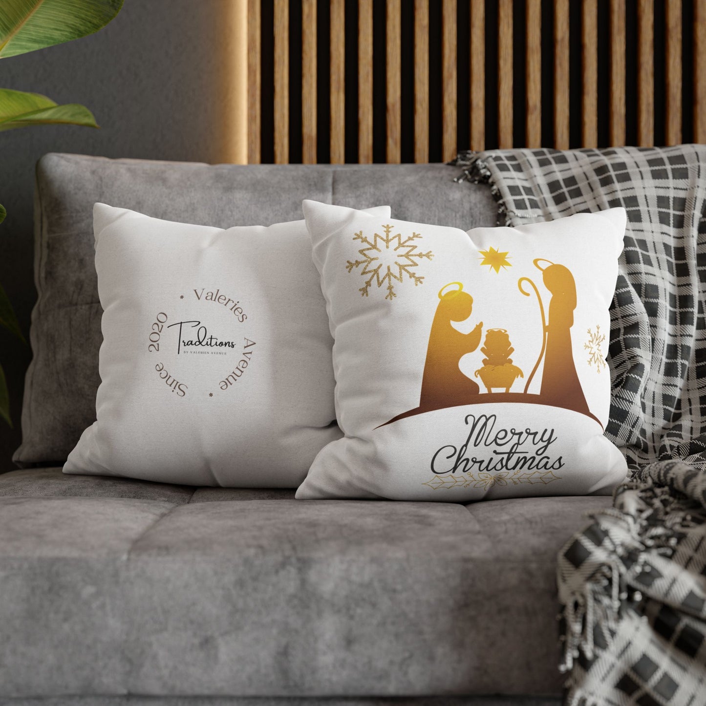 Gold Classic Nativity printed Design Spun Polyester Square Pillowcase