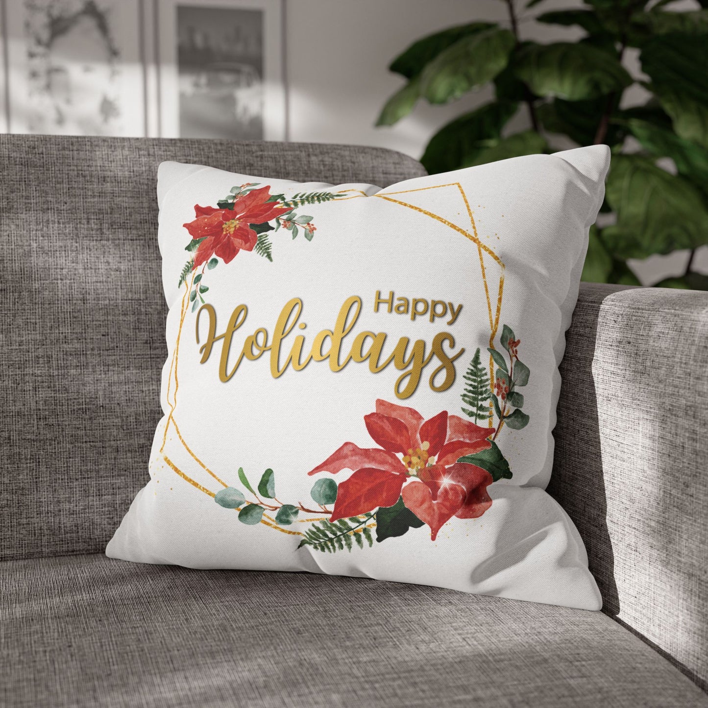 Happy Holidays Festive frame Design Spun Polyester Square Pillowcase