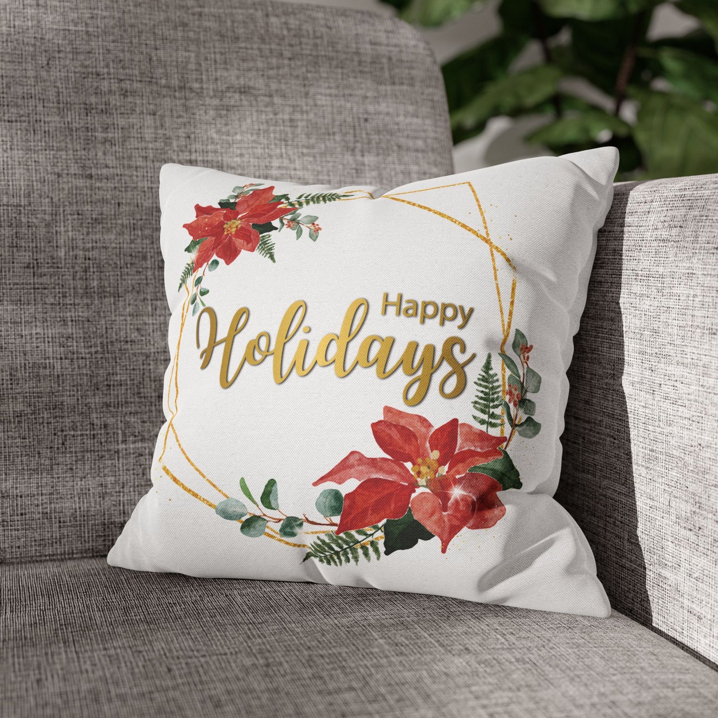 Happy Holidays Festive frame Design Spun Polyester Square Pillowcase