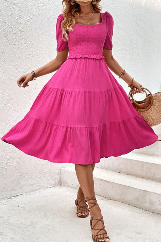 Perfee Square Neck Puff Sleeve Cutout Dress