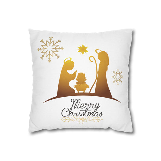 Gold Classic Nativity printed Design Spun Polyester Square Pillowcase