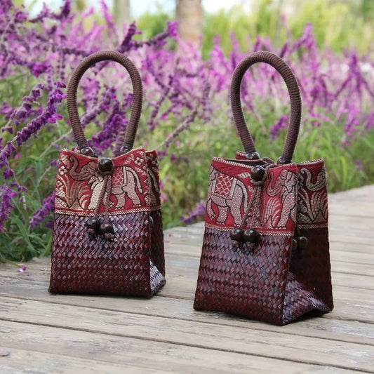 Rattan Handbag Vintage Distressed Straw Bag Woven Mini tote Bucket Bag women clutch bag