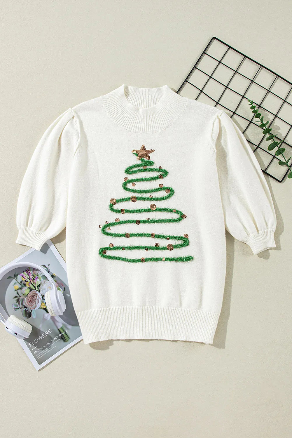 White Christmas Short Sleeve Sweater